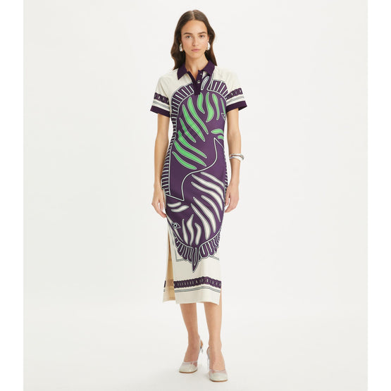 Printed Mesh Polo Dress - Purple Zebra Scarf