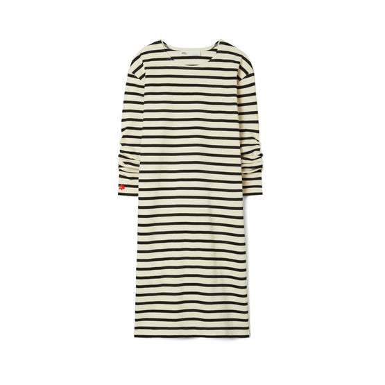 Scrunched-Sleeve Jersey T-Shirt Dress - Ivory/Black