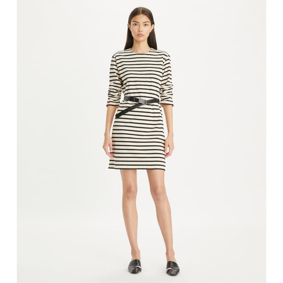 Scrunched-Sleeve Jersey T-Shirt Dress - Ivory/Black