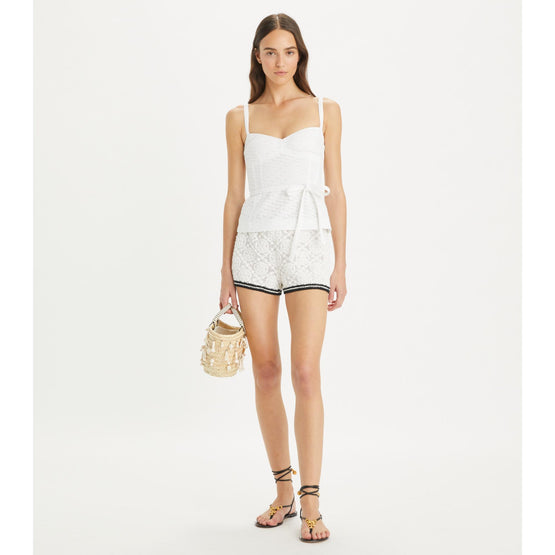 Embroidered Cotton Broderie Anglaise Cotton Top - White