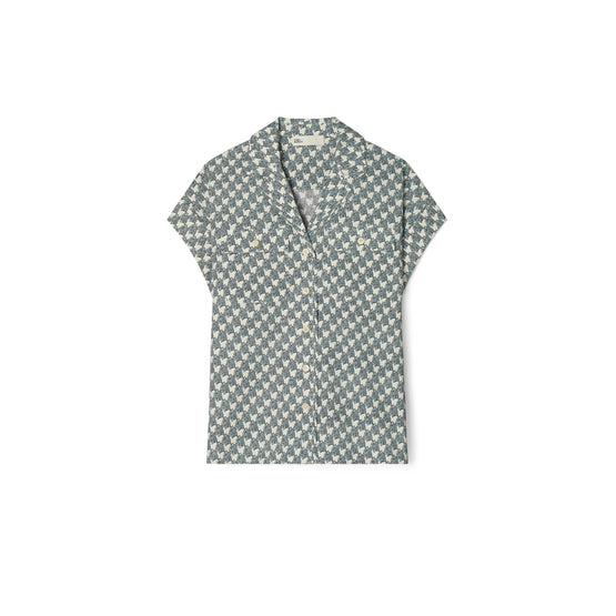 Printed Cotton Poplin Camp Shirt - Blue Mini Zebra