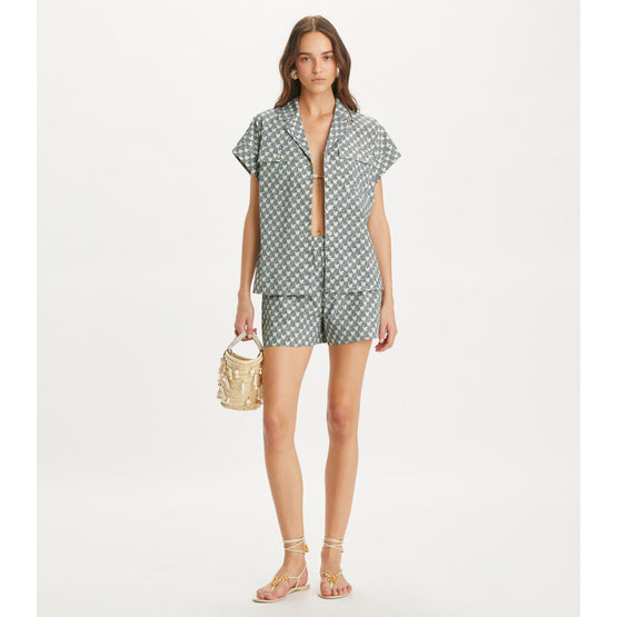 Printed Cotton Poplin Camp Shirt - Blue Mini Zebra