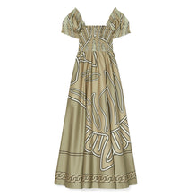 Print Smocked Cotton Dress - Khaki Zebra Scarf