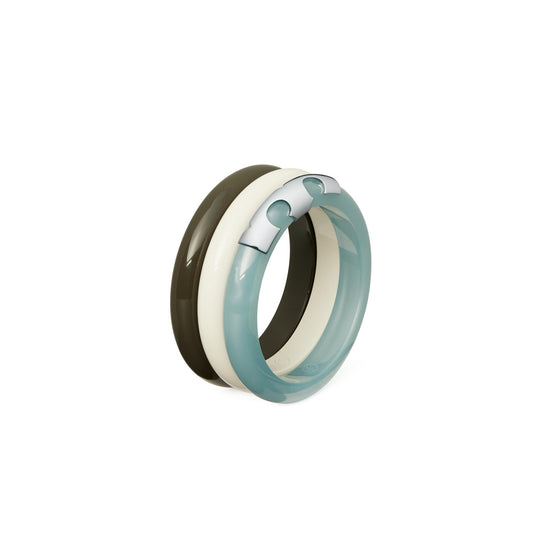 Resin Bangle Set - Soft Blue/Ivory/Green