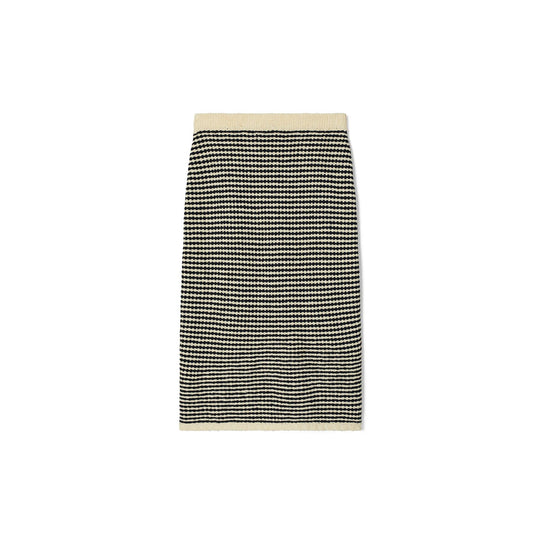 Striped Stitch Cotton Midi Skirt - Medium Navy/French Cream