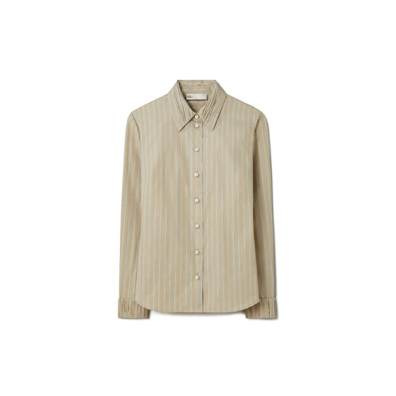 Striped Poplin Shirt - Taupe/Green