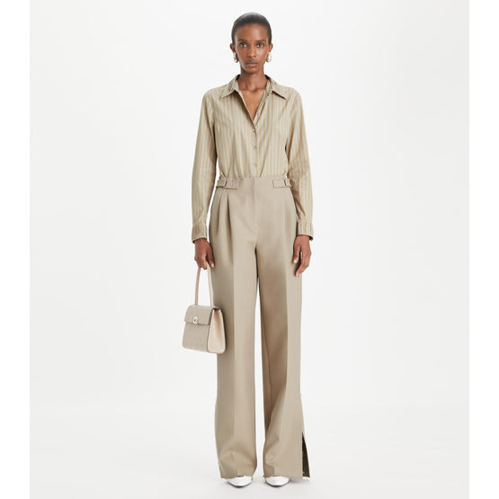 Striped Poplin Shirt - Taupe/Green