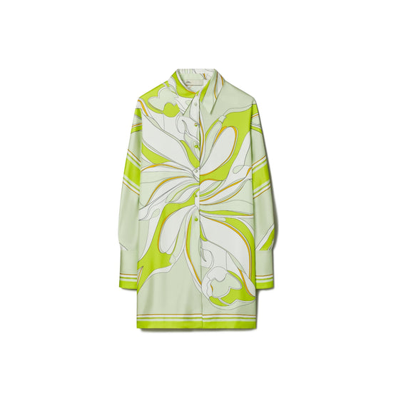 Printed Silk Tunic - Chartreuse Twisty Flower