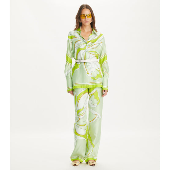 Printed Silk Tunic - Chartreuse Twisty Flower