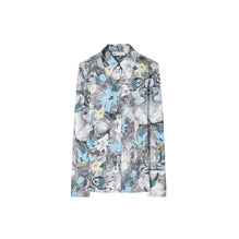 Printed Cuffed Silk Shirt - Blue Abstract Floral
