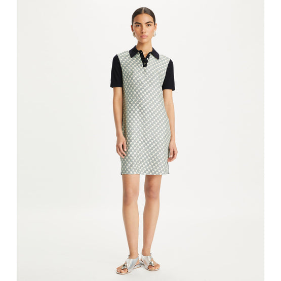 Silk Front Polo Dress - Medium Navy/Blue Mini Zebra