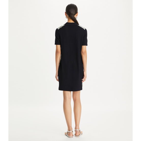 Silk Front Polo Dress - Medium Navy/Blue Mini Zebra