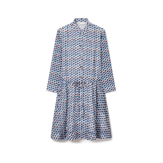 Printed Silk Cotton Mini Shirt Dress - Blue Candy Dots