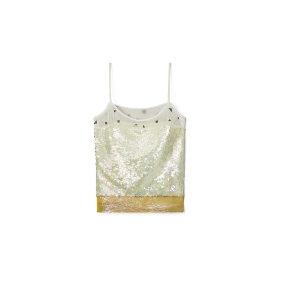 Embroidered Lame Slip Top - Pink/Chartreuse