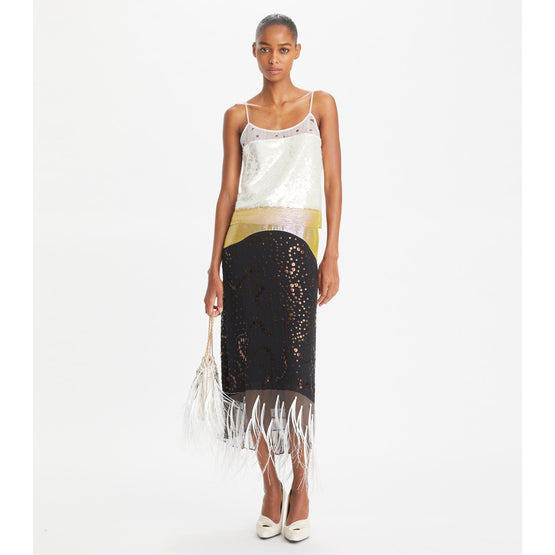 Embroidered Lame Slip Top - Pink/Chartreuse