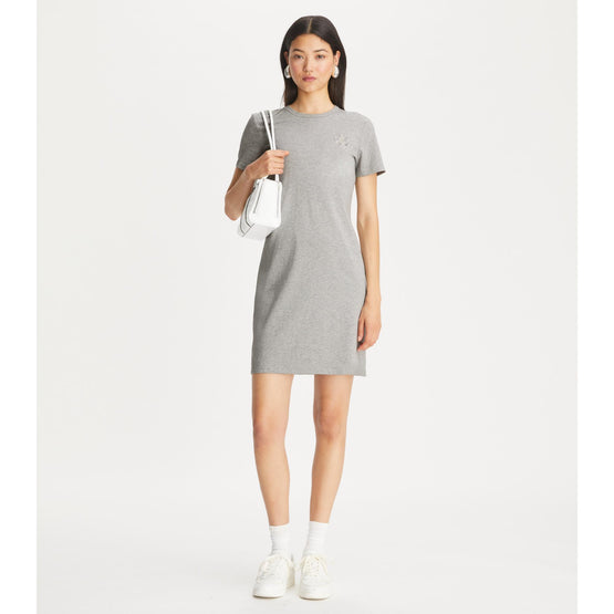 Crystal-Embellished Jersey T-Shirt Dress - Gray Melange