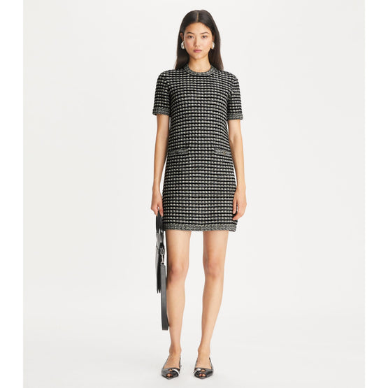 Tech Knit Tweed Dress - Black/Green