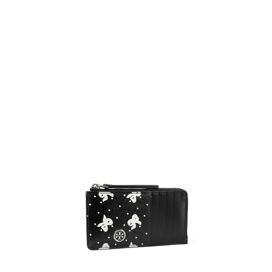 Robinson Printed Zip Card Case - Black Tossed Bow