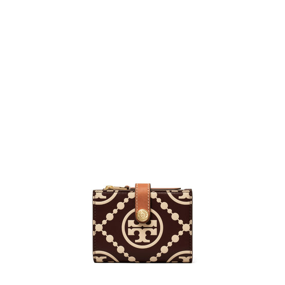 T Monogram Contrast Embossed Bi-Fold Wallet - Maroon/New Cream
