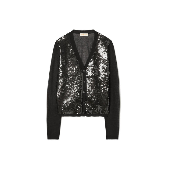Sequin-Front Cardigan - Black