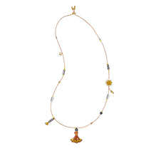 Charm Long Necklace - Rolled Brass/Vachetta/Multi