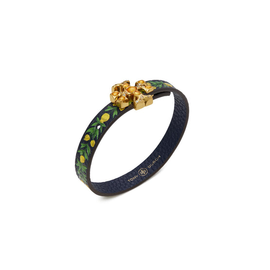 Roxanne Leather Bracelet - Rolled Brass/Green Multi